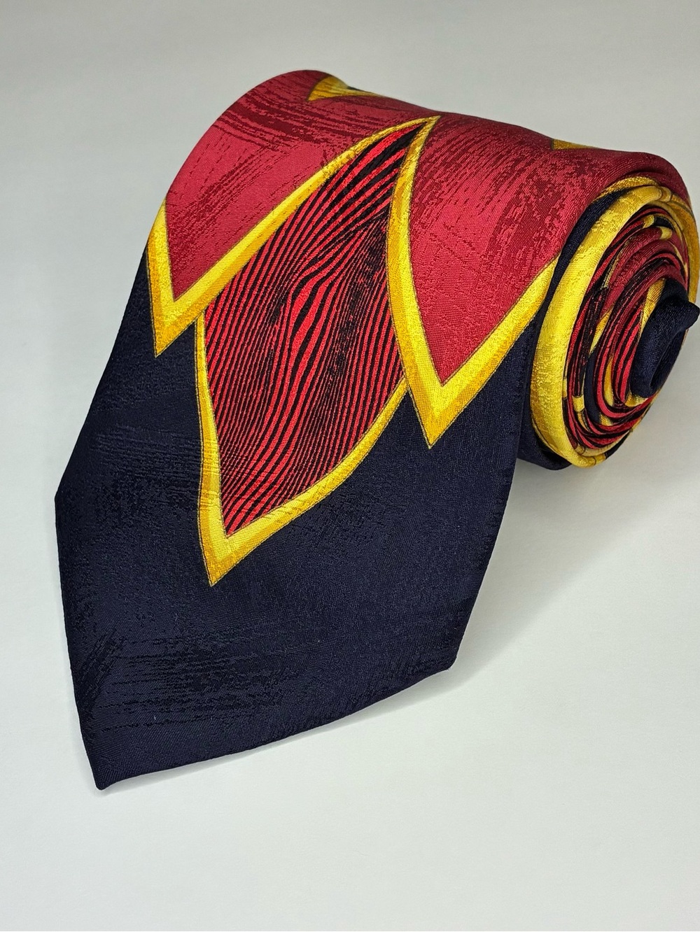 VTG Vitaliano Pancaldi Men Silk Necktie Geometric Stripe Blue Red Gold Italy 60”